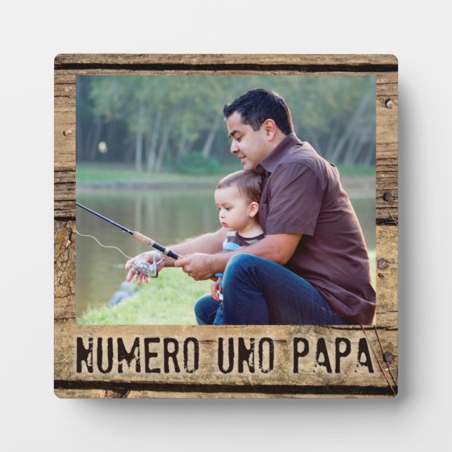 Placa Expositora NUMERO UNO PAPA Foto de papá, padre de maderas rus (Frente)
