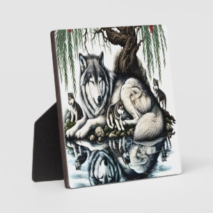 Placa Expositora Oasis familiar de Lobo Serene en naturaleza ídílic