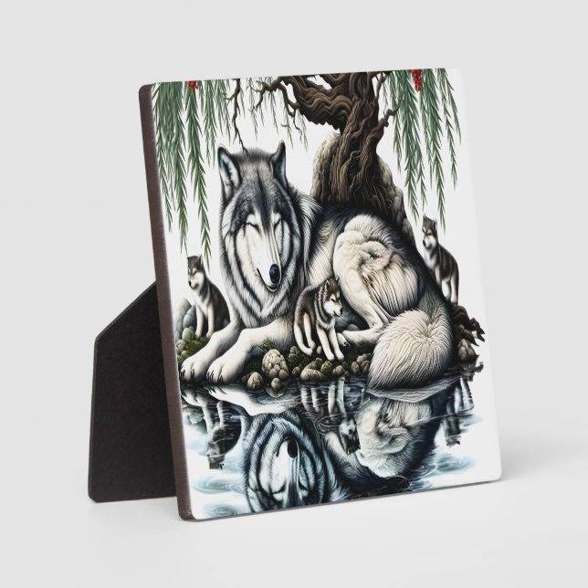 Placa Expositora Oasis familiar de Lobo Serene en naturaleza ídílic (Anverso)