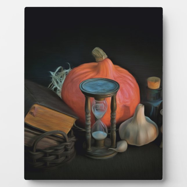 Placa Expositora Objetos de cocina sobre una mesa en una sala oscur (Frente)