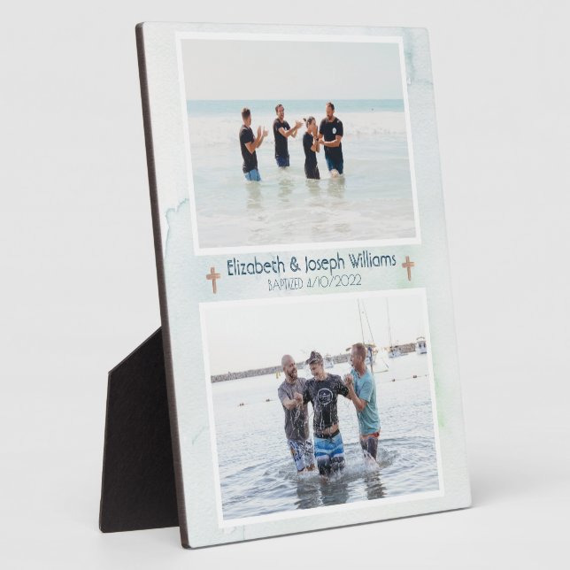 Placa Expositora Océano doble bautismo cristiano azul (Lado)