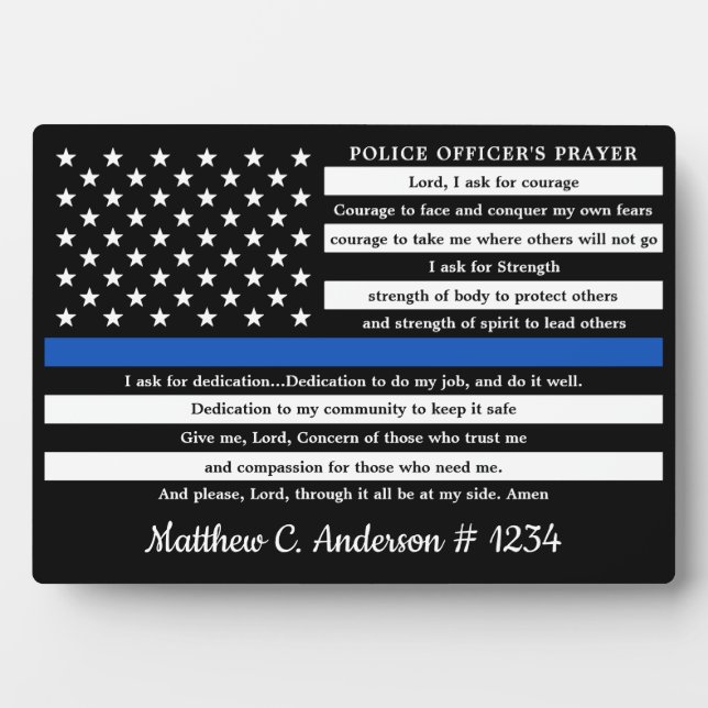 Placa Expositora Oficial de policía Regalo de oración Línea Azul de (Frente)