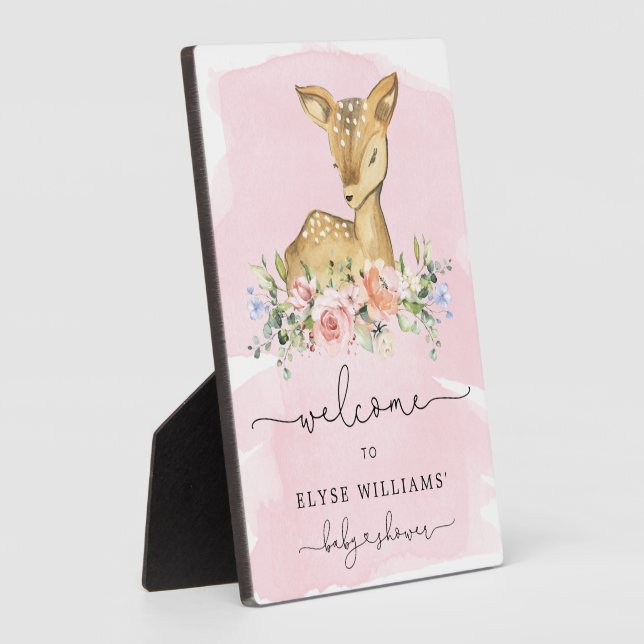 Placa Expositora Oh Deer Pink Baby Shower Welcome Sign (Lado)