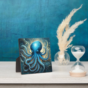 Placa Expositora Olas Celestiales: El Arte Fractal del Pulpo Azul