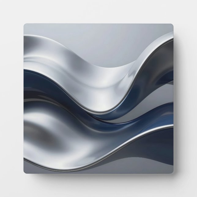 Placa Expositora Ondas Fluidas Abstractas Modernas de Plata y Azul  (Frente)