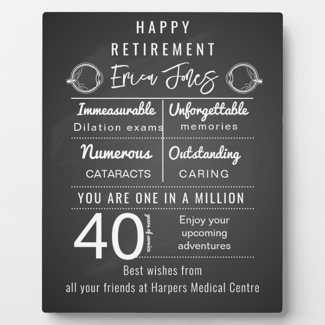 Placa Expositora Ophthalmólogo Retirement Gift Plaque Personaliza (Frente)