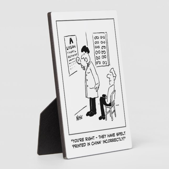 Placa Expositora Optician haciendo una prueba ocular. Divertido (Lado)