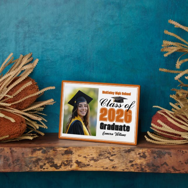 Placa Expositora Orange Class of 2026 Graduation Photo (Lado)