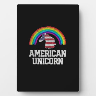 Placa Expositora Orgulloso Unicornio de la bandera americana del dí