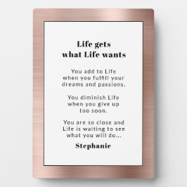 Placa Expositora Oro Rosa motivacional personalizado cepillado Meta