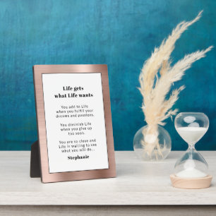 Placa Expositora Oro Rosa motivacional personalizado cepillado Meta