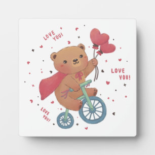 Placa Expositora Oso de peluche en bicicleta: ¡Te amo!