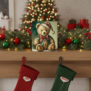 Placa Expositora Oso de peluche vintage de Navidad