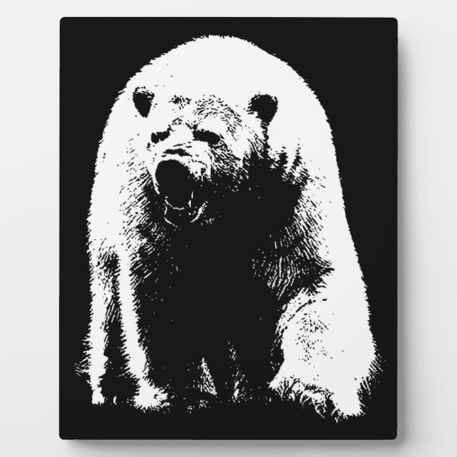 Placa Expositora Oso Polar de Arte Pop Blanco y Negro (Frente)