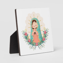 Placa Expositora Our Lady of Guadalupe with flowers Kawaii Style