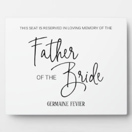 Placa Expositora Padre del Boda en memoria reservada del asiento de