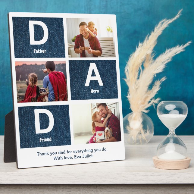 Placa Expositora Padre héroe y amigo Collage de fotos de saludo (Lado)