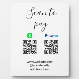 Placa Expositora Pagar con Paypal Cashapp escaneando QR agregar nom