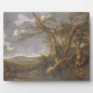 Placa Expositora Paisaje con el bautismo en el Jordán (petróleo en