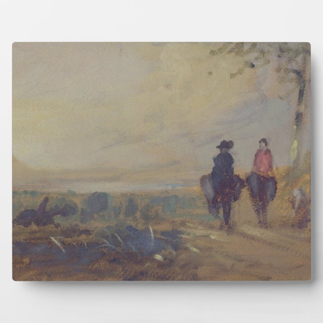 Placa Expositora Paisaje con Lago y dos figuras viajando, Tokio (Frente)