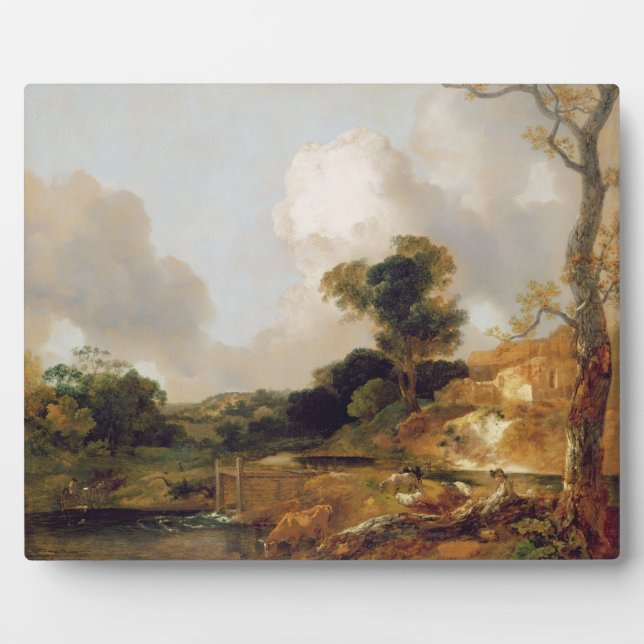 Placa Expositora Paisaje con Stream y Weir (aceite sobre lienzo) (Frente)