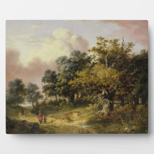 Placa Expositora Paisaje de madera con mujeres y niños caminando ha