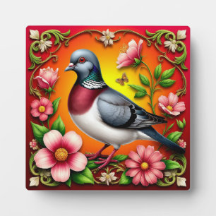 Placa Expositora Pájaro Colorido Posado Entre Flores Vibrantes