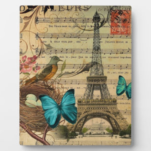 Placa Expositora Pájaro Robin de mariposa azul nido Torre Eiffel de