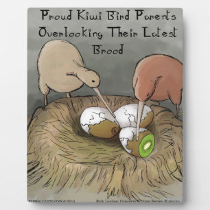 Placa Expositora Pájaros Kiwi Divertidos Cuidando su Fruta