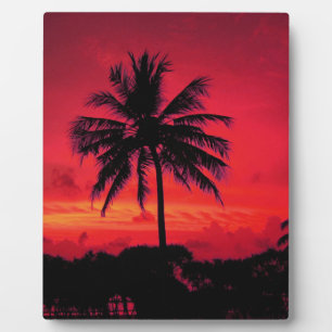 Placa Expositora Palm Trees Exóticas Rojas de Hawaii Sunset