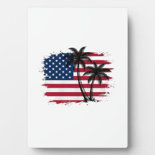 Placa Expositora Palmera Bandera Americana Arte Vectorial Playa Pat