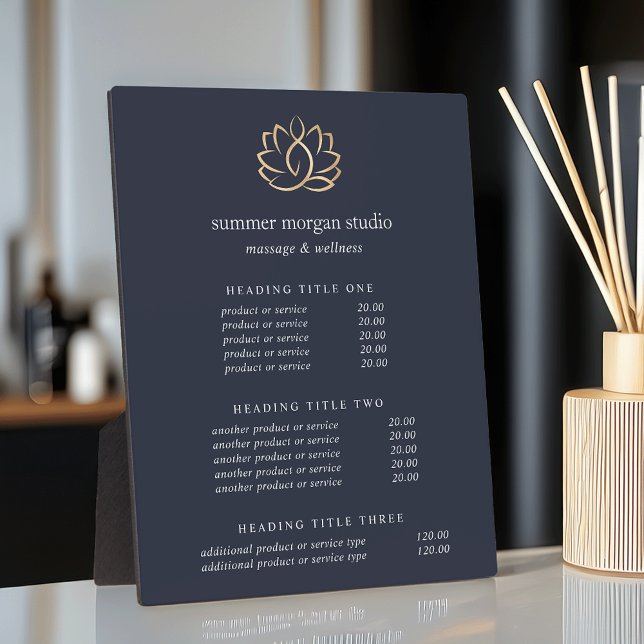 Placa Expositora Pantalla Gold Lotus Wellness Spa Precio/Servicios (Subido por el creador)