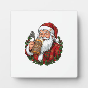 Placa Expositora Papá Noel de Navidad sosteniendo un vaso de cervez