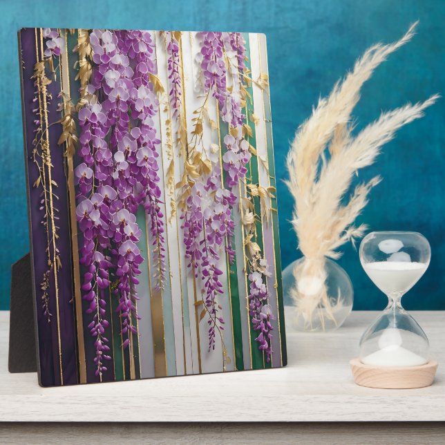 Placa Expositora Papel pintado florecido Wisteria dorada violeta (Lado)