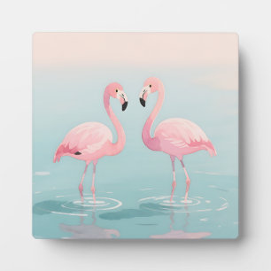 Placa Expositora Par de Flamingos Rosas Acuarela Serenidad