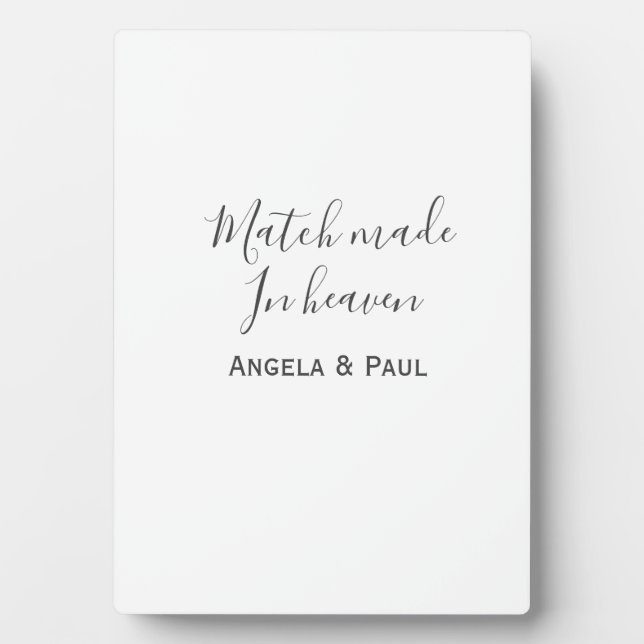 Placa Expositora Pareja con nombre de boda simple hecha en el cielo (Frente)