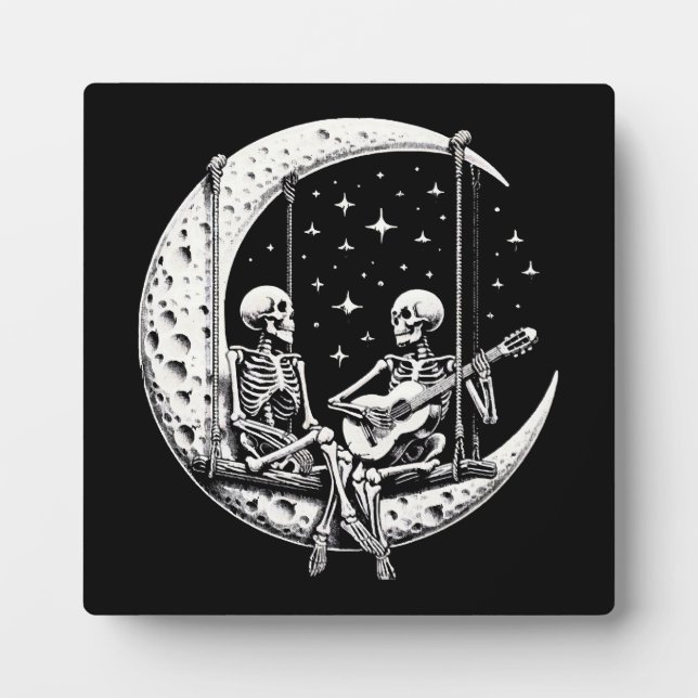 Placa Expositora Pareja de esqueletos guitarra lunar (Frente)