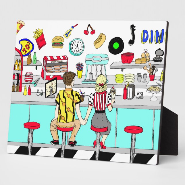 Placa Expositora Pareja de los años 1950 sosteniendo manos en la ce (Lado)