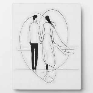 Placa Expositora Pareja Romántica de Arte de Línea Minimalista Toma