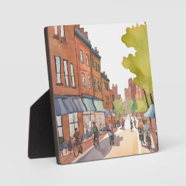Placa Expositora Paseo en bicicleta por Boston | Arte en acuarela d