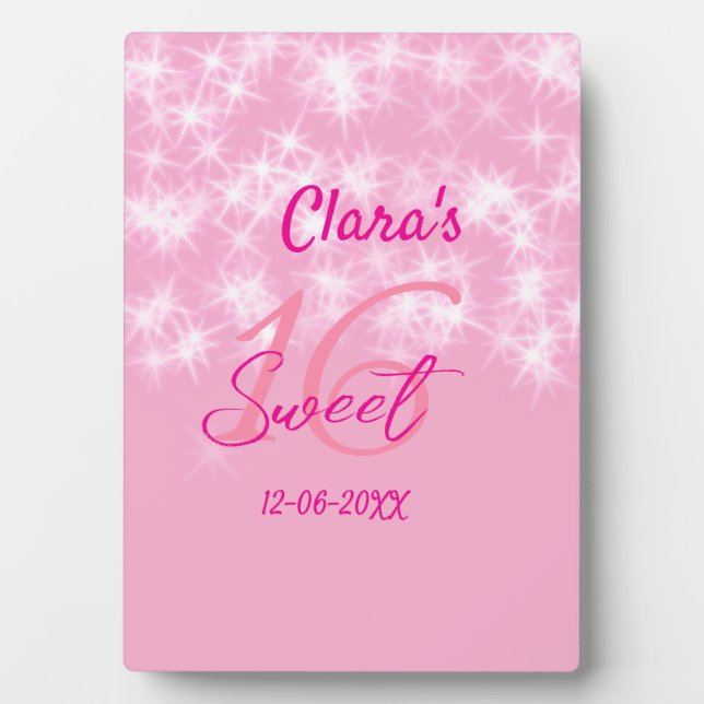 Placa Expositora Pastel bebé rosa dulce 16 cumpleaños agregar nombr (Frente)