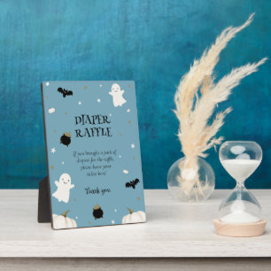 Placa Expositora Pastel Blue Halloween Baby Shower Diaper Raffle