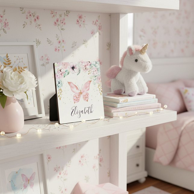 Placa Expositora Pastel floral y mariposa bebé personalizado (Subido por el creador)