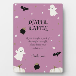 Placa Expositora Pastel Purple Halloween Baby Shower Diaper Raffle