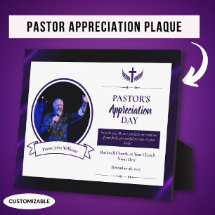 Placa Expositora Pastor Agradecimiento Iglesia Mesa Morado Negro