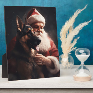 Placa Expositora Pastor Alemán Con Claus Santa Festivo Navidad