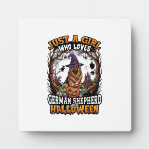 Placa Expositora Pastor Alemán Halloween Perro Bruja Sombrero Calab