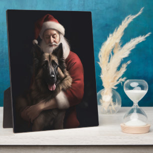 Placa Expositora Pastor Belga Papá Noel Navideño
