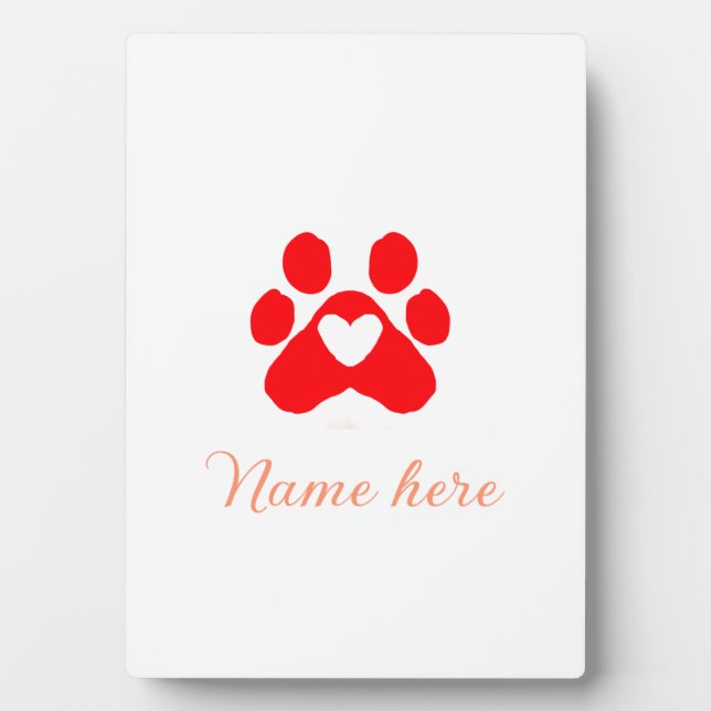 Placa Expositora Pata de perro corazón rojo mascota agregar nombre  (Frente)