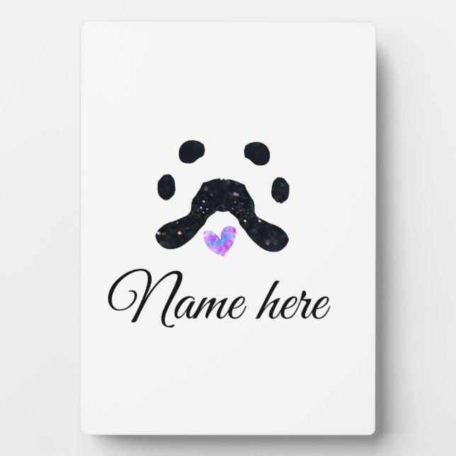 Placa Expositora Pata de perro mascota negro añadir nombre texto fo (Frente)